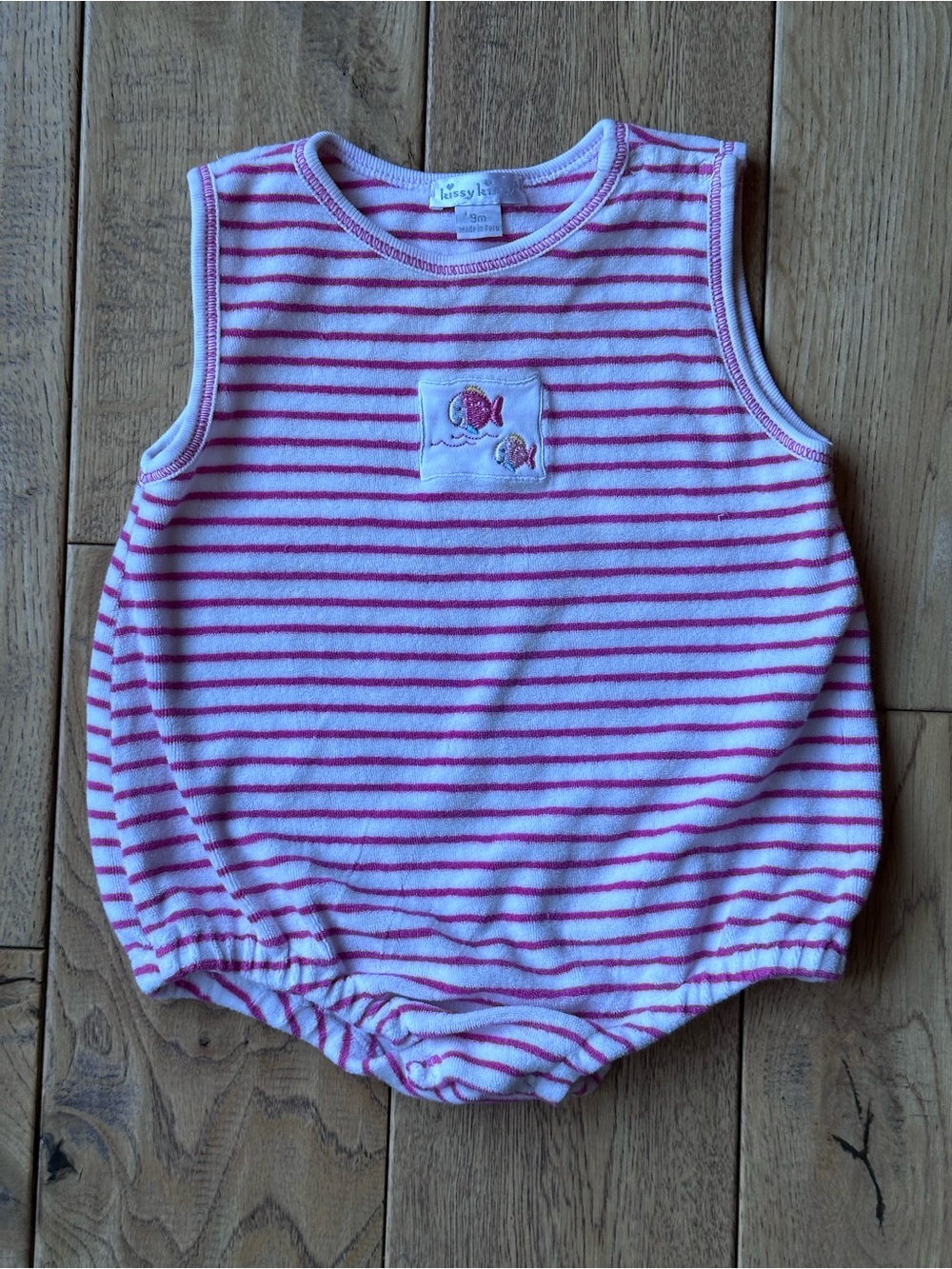 Kissy Kissy Fishy Pink White Stripe Terry Bubble Romper size 9 Months